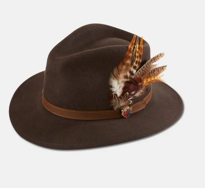 Alan Paine Richmond Fedora Felt Hat With Feather Brown